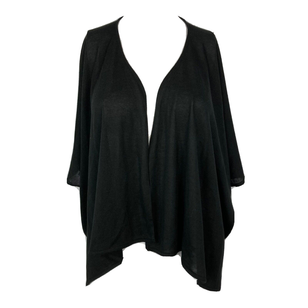 Chicos Cardigan Womens Sz XS S Black 3/4 Sleeve V Neck Open Front Flowy Sweater